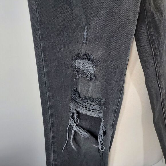 PacSun Distressed Crop Jeans Button Fly Womens Size 26 Black Ripped Fringe - Picture 3 of 16